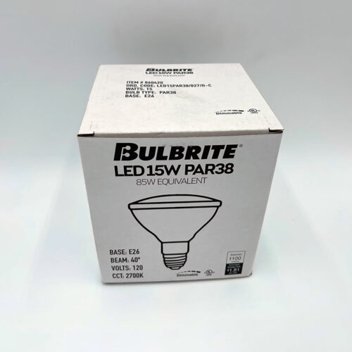 Bulbrite LED 15w Par 38 bulb in the box.