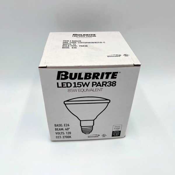 Bulbrite LED 15w Par 38 bulb in the box.