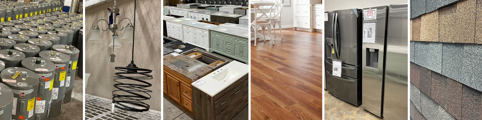 collage_home_phone Products sold by Builders Liquidators including water heaters, lighting,vanities, flooring, appliances and shingles.